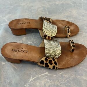 Sesto Meucci Brown and Gold Sandals with Leopard Print